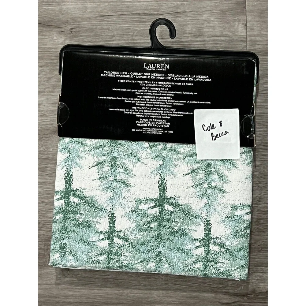 Ralph Lauren Cotton Fabric Shower Curtain Evergreen Trees Green Farmhouse 70x72
